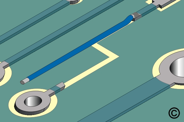 Lap solder the wire to one end of the circuit on the circuit board surface.
