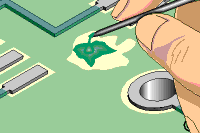 Figure 4: A mixing stick sharpened at the end may be used to apply and spread the epoxy filler.