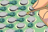 Epoxy or mask needs to be applied to the conductor between the BGA pad and connecting plated hole or via.