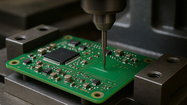 Figure 1: Mouint the circuit board in a milling machine.