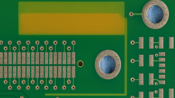 Figure 3 - Light areas show where solder mask was removed by milling.